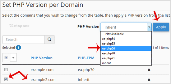 cpanel-multiphp-select-second-domain.gif